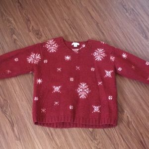 Red and white Ann Taylor v-neck sweater